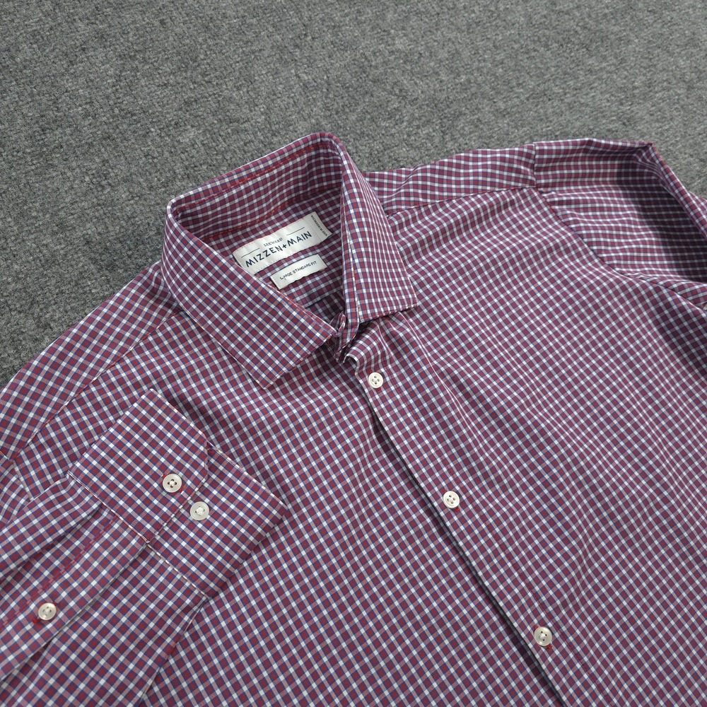 Mizzen Main Shirt Mens L Red Check Leeward Standard Fit Stretch Dress Business - Picture 1 of 10